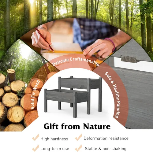 Vista 6 de Giantex Juego de 2 camas de jardín elevadas, caja de madera elevada, kit de cama elevada para flores, verduras, frutas, hierbas, contenedor de Gris