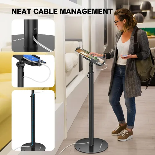 Vista 8 de AboveTEK Soporte de piso para quiosco para iPad – Soporte de piso para tableta POS ajustable en altura, soporte giratorio de 360° con bloqueo