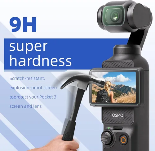 Vista 4 de DJI Osmo Pocket 4/Pocket 3 - Protector de pantalla, resistente a los arañazos, película LCD de vidrio templado Ultra-HD y protector de lente