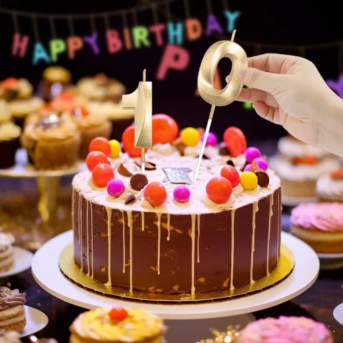 Vista 6 de Velas de 10º cumpleaños de oro champán - Velas de 10 números para decoración de pasteles