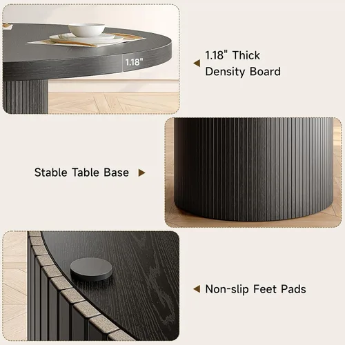 Vista 5 de ONBRILL Mesa de comedor redonda de 47 pulgadas para 4-6, color negro Mesa de cocina circular con base acanalada, mesas modernas de granja