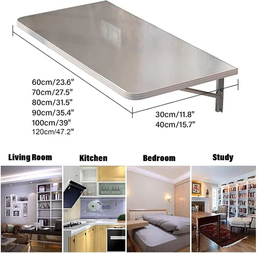 Vista 3 de Wall Mounted Folding Table for Laundry Room, Stainless Steel Storage Shelf with Metal Brackets for Kitchen Dining Room Home Bar Workbench，Stable