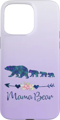 Vista 31 de Teal Blue Purple Floral Mama Bear Three Cubs Silver Purple Case for iPhone 17