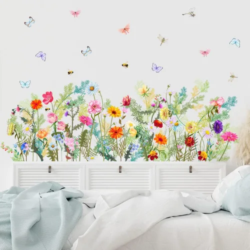 Vista 2 de REIFNA Película electrostática de ventana con estampado floral, ramo de mariposas, a prueba de aceite, impermeable, decoración de pared, se adhiere