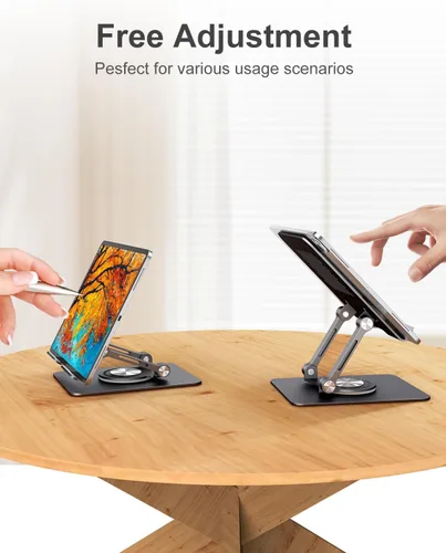 Vista 10 de JUANWE Soporte giratorio para iPad para escritorio, soporte de tableta de Negro