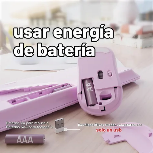 Vista 6 de Combo de teclado y mouse inalámbricos retro rosa rubor