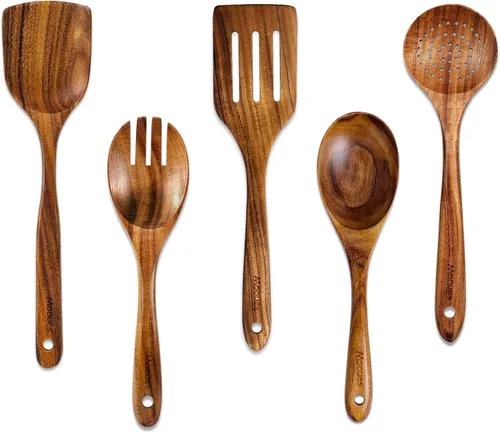 Vista 14 de Cucharón de madera para sopa, cucharón de madera de teca de 3 tamaños con ganchos traseros, cucharas de madera resistentes al calor para cocinar