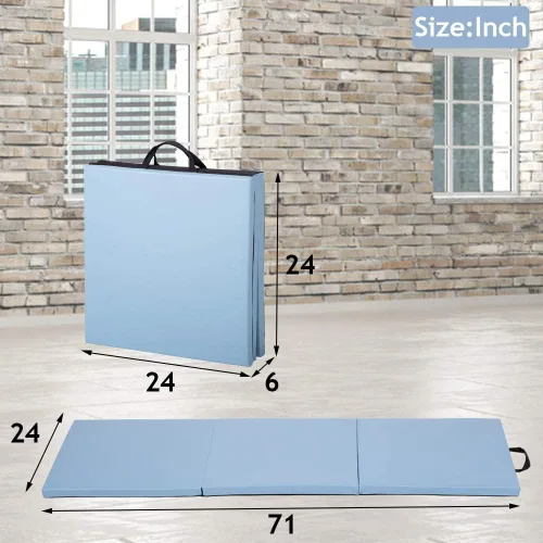 Vista 2 de Colchoneta de gimnasia para gimnasio en casa, plegable, portátil, de 6 x 2 x 2 pulgadas, extra gruesa, con asas de transporte, para niños y adultos