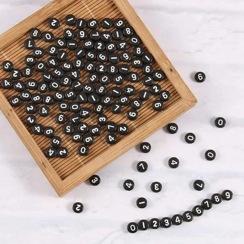 Vista 4 de Cuentas de números de acrílico para hacer joyas, pulseras numeradas, dijes de 0.16 x 0.27 pulgadas (0.157 x 0.276 in), monedas de disco redondas