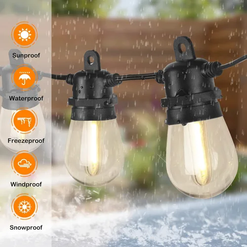 Vista 2 de DGE - Cadena de luces LED exteriores, impermeable e inastillable IP65, adorno de patios, jardines, glorietas, porches, luz blanca tenue