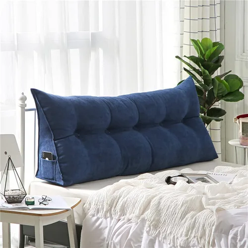 Vista 7 de Almohada grande con respaldo para cabecero, almohada de lectura, soporte de terciopelo, funda extraíble triangular para cama, sofá, cama doble Beige