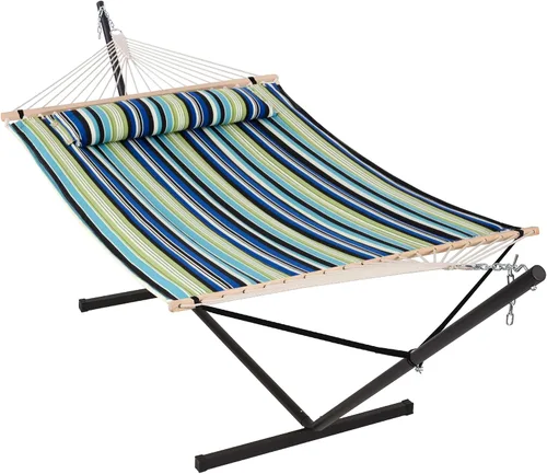 Vista 18 de ANOW Hamaca doble con combo de soporte de acero resistente de 12 pies