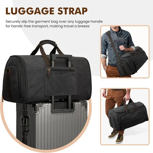 Vista 8 de S-ZONE Traje de viaje bolsa de ropa con neceser conjunto de dos piezas, Negro -, Bolsa de traje para hombre de viaje