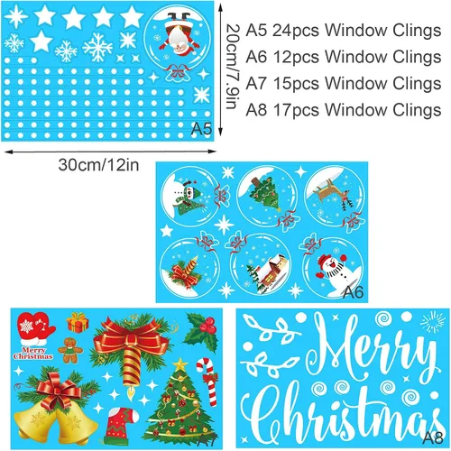 Vista 12 de Decoraciones de Navidad para ventana, 160 calcomanías de copo de nieve de Navidad para ventana, calcomanías de copo de nieve de Navidad