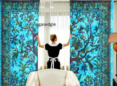 Vista 10 de Cortinas de ventana de mandala hippie indio, gitano, bohemio, sol, luna, hermosas cortinas para dormitorio, sala de estar, balcón, cenefa