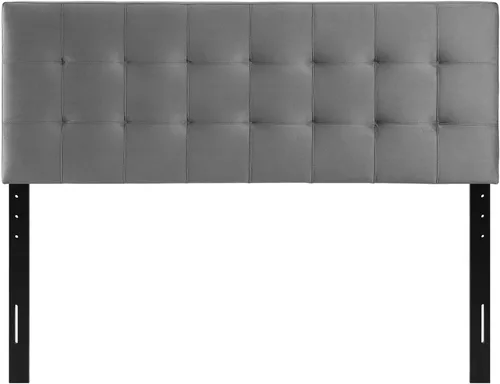 Vista 4 de Modway Lily Queen - Cabecera capitoné de terciopelo de alto rendimiento Biscuit, gris