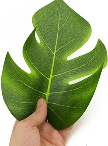 Vista 3 de 36 piezas de hojas de Monstera de palmeras artificiales tropicales – Decoración de tela de seda de imitación, accesorios de decoración de mesa