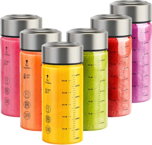 Vista 11 de Botellas de jugo de vidrio de 12 onzas – Pack de 4 botellas de agua de vidrio con tapas de acero inoxidable – A prueba de fugas, sin BPA, vidrio