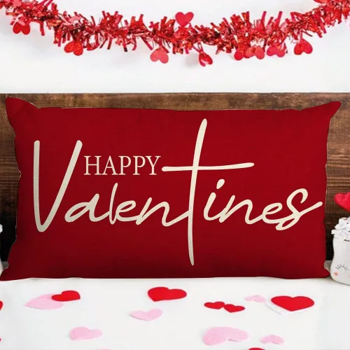 Vista 2 de Fundas de almohada para el día de San Valentín de 12 x 20 pulgadas, diseño de corazón rosa, decoración para sofá, decoración del hogar