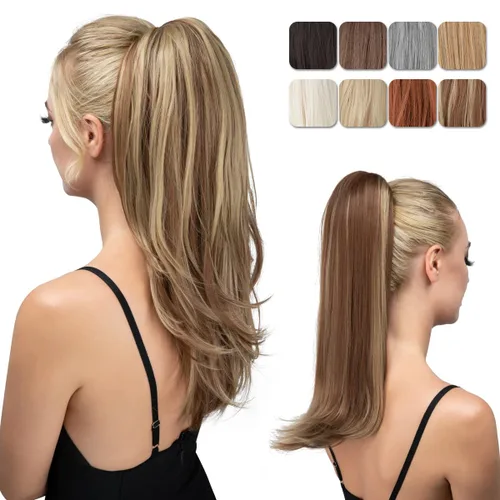 Vista 8 de Extensión de cola de caballo con clip, de 18 pulgadas, extensiones de cabello para mujer, cola de caballo larga y recta, cola de caballo rizada