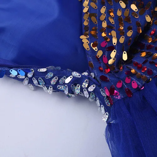 Vista 5 de iiniim Vestido tutú de ballet con lentejuelas halter para niñas con pulsera, para competición, salsa latina, tango, danza