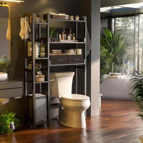 Vista 2 de Besiost - Estante de almacenamiento sobre el inodoro con 2 cajones - Organizador de baño de 7 niveles con estante ajustable, estante de ahorro