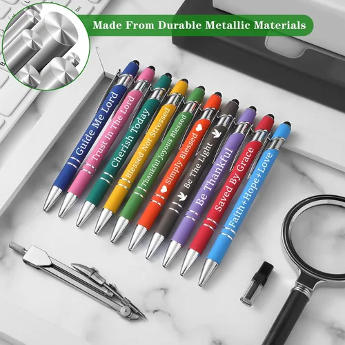 Vista 5 de 10 piezas bolígrafos para oficina, con citas inspiradoras sarcásticas, lápiz stylus táctil para pantalla, escrituras alentadoras, tinta negra