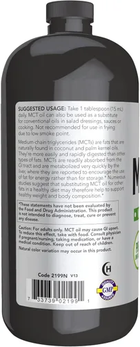 Vista 3 de NOW Sports, Aceite MCT 0.49 oz, control de peso*, líquido, 32 onzas líquidas