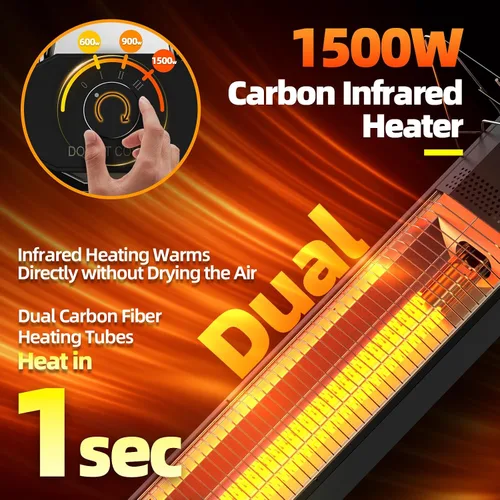 Vista 2 de Calentadores de patio para uso al aire libre, Haimmy Calentador eléctrico de infrarrojos de 34 pulgadas de 1500 W para interiores y exteriores con 3
