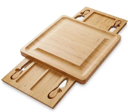 Vista 2 de Casafield Juego de regalo de tabla de queso de bambú, plato de charcutería con cuchillos de acero inoxidable para entretenimiento, cumpleaños, bodas