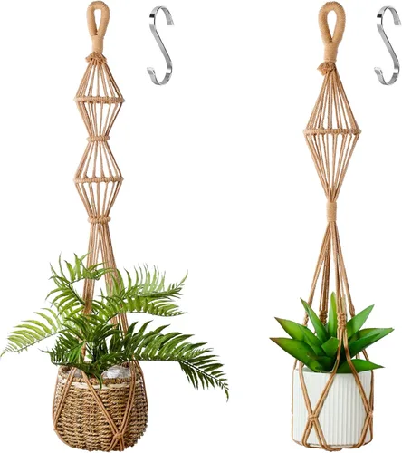 Vista 8 de 2 Piezas Colgadores de Macramé para Plantas de Interior, Maceteros Colgantes de Macramé Grandes para Macetas de hasta 10 pulgadas, Sin Borlas