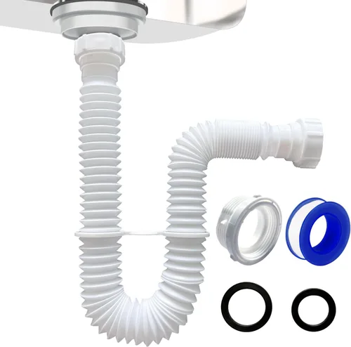 Vista 10 de VIVIDA Tubo de drenaje para fregadero de 1-1/2 pulgadas, tubo de drenaje flexible, trampa P flexible expandible de 7.5 a 17.7 pulgadas para baño