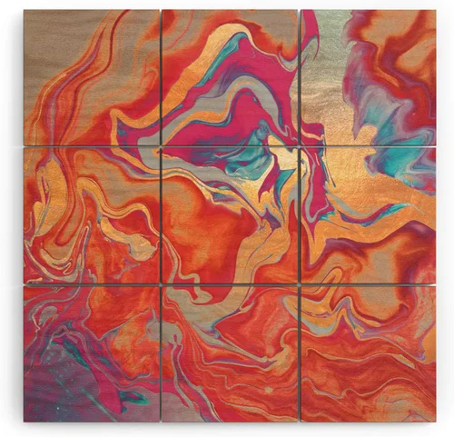 Vista 26 de Society6 Monika Strigel - Mural de pared de madera de sirena de verano de mediados de siglo, 4 x 4 pies, multicolor