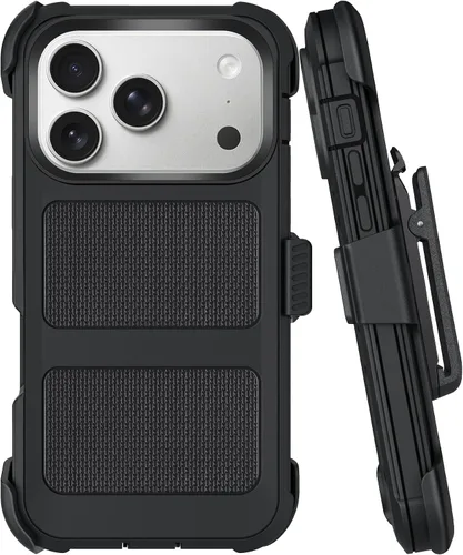 Vista 13 de Funda con clip para cinturón compatible con iPhone 12 Defender con soporte giratorio de 360°, protección resistente anticaídas y golpes, color negro