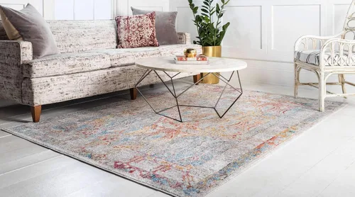 Vista 2 de Unique Loom Brighton Collection - Tapete rectangular con estampado tradicional y vibrante, borde, 2 pies 2 pulgadas x 3 pies, color marfil/rojo
