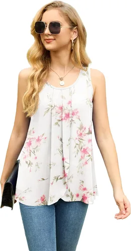 Vista 5 de IWOLLENCE Camiseta sin mangas de gasa para mujer, de verano, de doble capa, holgada, cuello redondo, estilo casual
