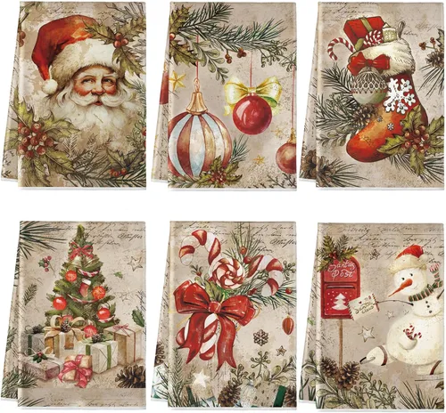 Vista 16 de Hosuly 6 Piezas Toallas de Cocina Navideñas Afroamericanas Paños de Platos de Santa Negro Toallas de Mano Navideñas Negras y Rojas Santa Ángel Acebo