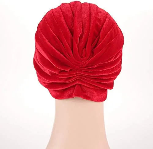Vista 6 de Sombrero de quimioterapia de terciopelo plisado con volantes elásticos para mujer