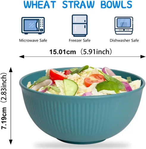 Vista 4 de LRUUIDDE Tazones Irrompibles para Cereales de 24 oz - Juego de Tazones Ligeros Reutilizables de Fibra de Paja de Trigo - Seguros para Lavavajillas