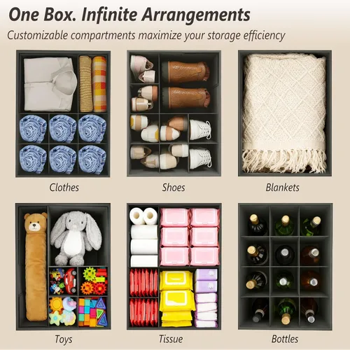 Vista 5 de Organizador de zapatos otomano de almacenamiento para armario, caja de almacenamiento con divisores ajustables para zapatos, ropa, juguetes, manta