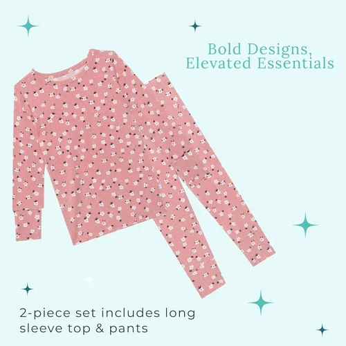 Vista 33 de Posh Peanut Pijamas para niñas, suaves, de viscosa de bambú para niños, pijamas a juego de manga larga para niñas