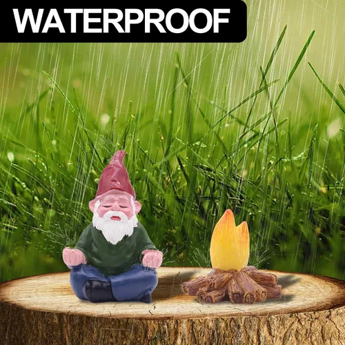 Vista 6 de Adorno de gnomos de jardín en miniatura para exteriores, estatua de elfo de resina, divertidos accesorios de jardín de hadas de gnomos para patio