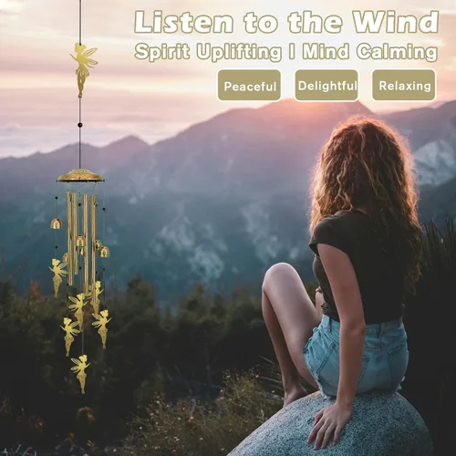 Vista 2 de Campanillas de viento únicas para exteriores – Campanillas de viento grandes de hadas para decoración al aire libre, hogar, césped, porche, patio