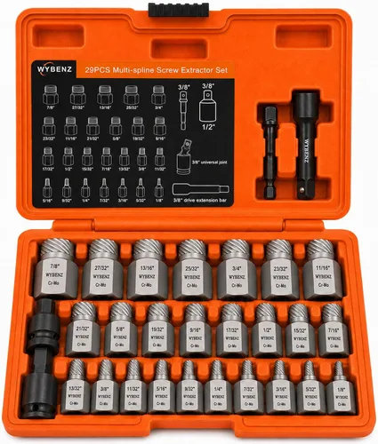 Vista 12 de Juego de extractor de tuercas de llanta abatible 2 en 1, 9 herramientas de extracción de tuercas de llanta, kit de extracción de bloqueo de rueda