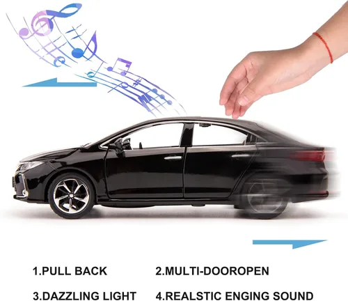 Vista 3 de BDTCTK Compatible con modelo de coche 1:32 Corolla, coche de juguete de aleación de zinc con sonido y luz que se tira hacia atrás para niños y Negro