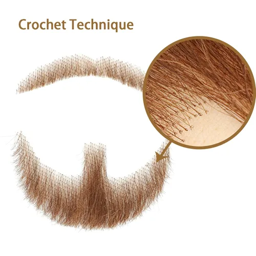 Vista 5 de Bigotes falsos, barba falsa, realista, 100% cabello humano, barba realista y bigote marrón para hombres, maquillaje realista, barbas de encaje