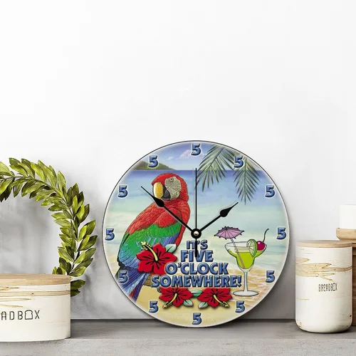 Vista 6 de ArogGeld Reloj tropical en algún lugar de madera, reloj de pared de madera, funciona con pilas, 12 pulgadas, sin tictac, moderno, para sala
