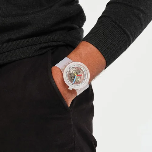 Vista 5 de Swatch Reloj unisex CLEARLY BOLD (Modelo SB01K100), Transparente, Reloj estándar