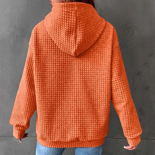 Vista 5 de Ceboyel Sudaderas con capucha de punto gofre para mujer, sudaderas con cordón de ajuste, suéteres casuales de moda, cómodos trajes de otoño
