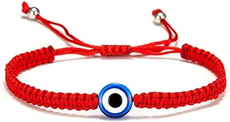 Vista 2 de 5-6 pulseras de cábala con cuerda contra el mal de ojo, tejido a mano, ajustable de cuerda roja, hilo trenzado, pulsera de Fátima de mano, dije